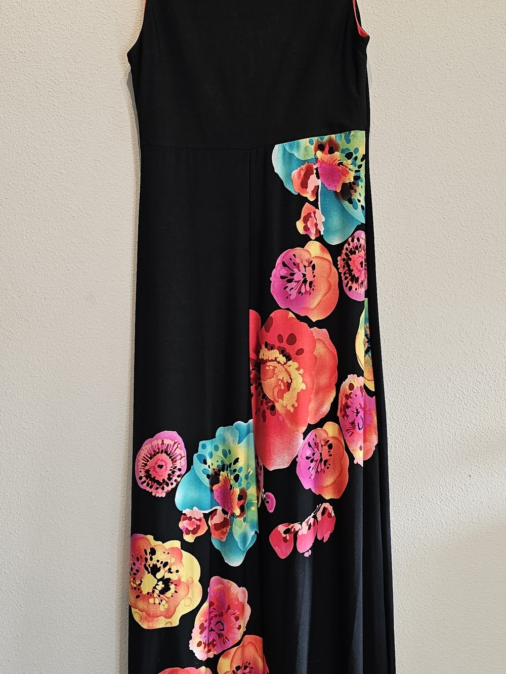 Sandra Darren Black Dress with Bright Colorful Floral Accents, Size 6 - Picture 2 of 7